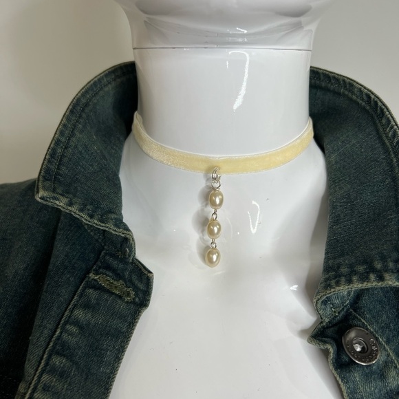 Choker necklace pearls white velvet necklace drop pendant pearl necklace cream - Picture 2 of 11